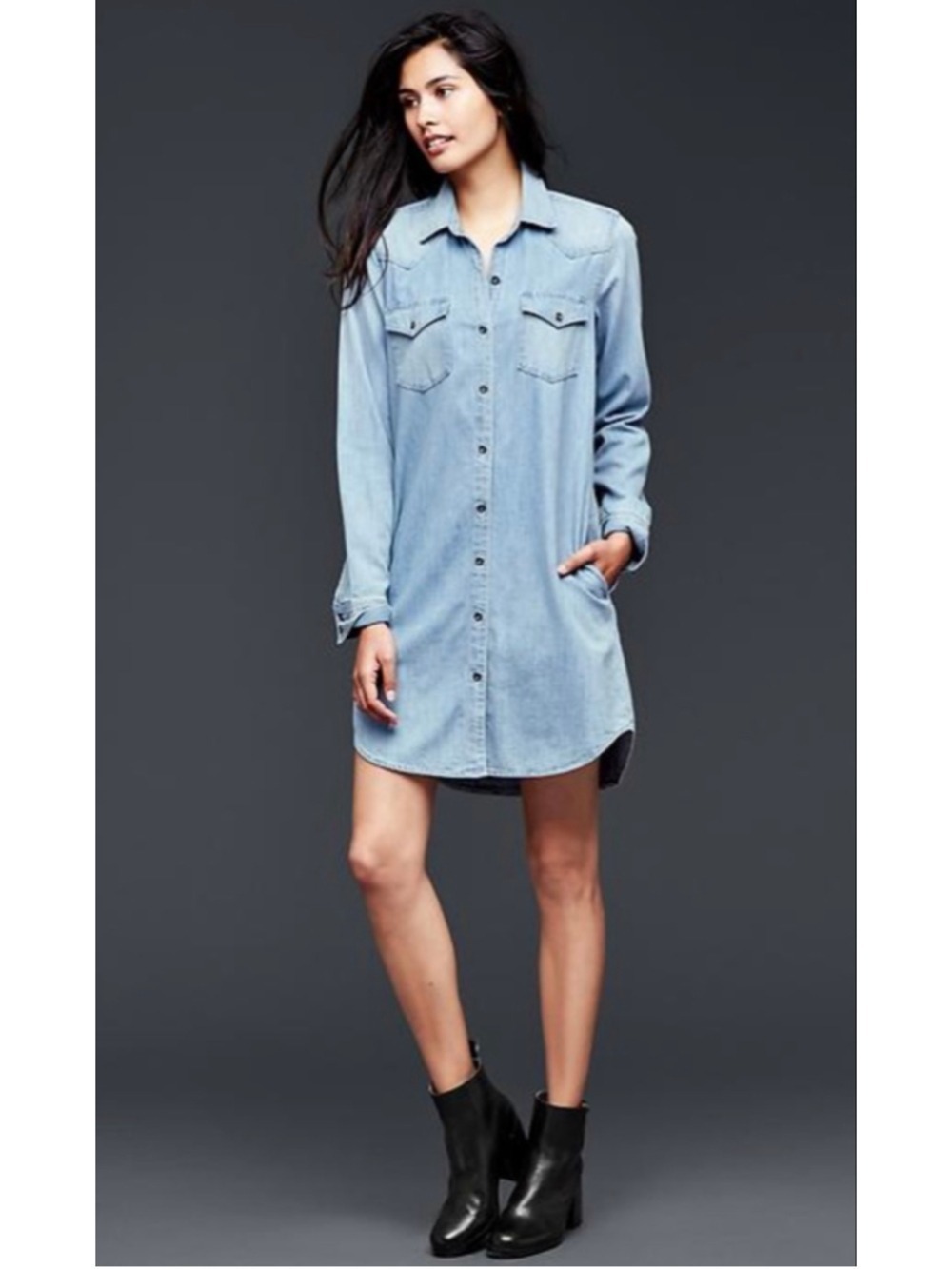 Gap Western Denim Mini Shirtdress Boho Coastal Cowgirl Women’s Sz Small